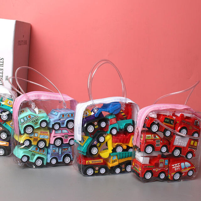 Conjunto de 6 brinquedos de modelo de carro, brinquedos de puxar para trás, veículo móvel, caminhão de bombeiros, modelo de táxi, mini carros infantis, brinquedos para meninos, presente para crianças