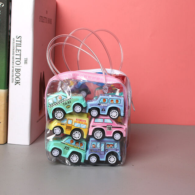 Conjunto de 6 brinquedos de modelo de carro, brinquedos de puxar para trás, veículo móvel, caminhão de bombeiros, modelo de táxi, mini carros infantis, brinquedos para meninos, presente para crianças