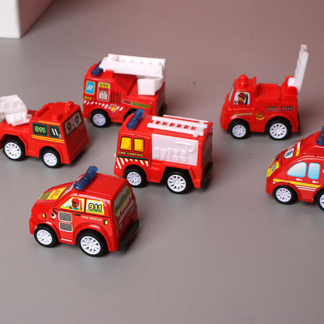 Conjunto de 6 brinquedos de modelo de carro, brinquedos de puxar para trás, veículo móvel, caminhão de bombeiros, modelo de táxi, mini carros infantis, brinquedos para meninos, presente para crianças