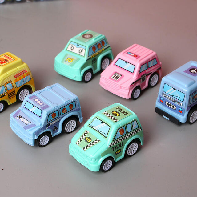Conjunto de 6 brinquedos de modelo de carro, brinquedos de puxar para trás, veículo móvel, caminhão de bombeiros, modelo de táxi, mini carros infantis, brinquedos para meninos, presente para crianças