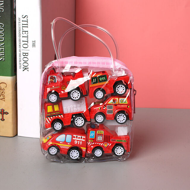 Conjunto de 6 brinquedos de modelo de carro, brinquedos de puxar para trás, veículo móvel, caminhão de bombeiros, modelo de táxi, mini carros infantis, brinquedos para meninos, presente para crianças