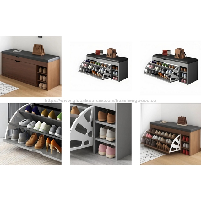 Schuhschrank mit Tür im Euro/Modern/Kreativ-Stil, Schuhaufbewahrung in Holzmaserung/Weiß/Schwarz