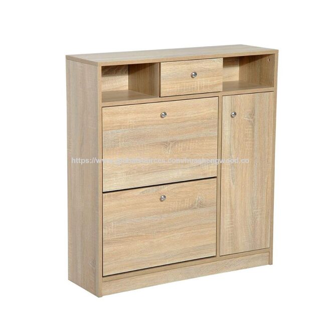 Schuhschrank mit Tür im Euro/Modern/Kreativ-Stil, Schuhaufbewahrung in Holzmaserung/Weiß/Schwarz