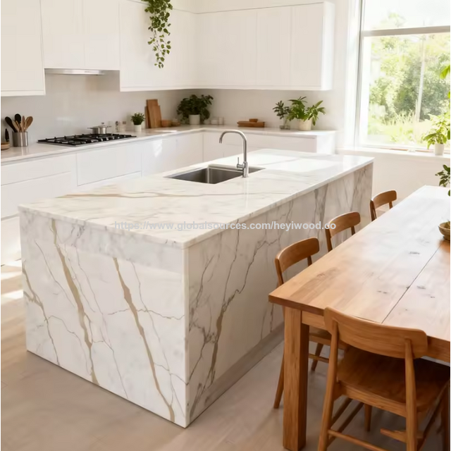 Losas de piedra de cuarzo natural de diseño moderno para encimeras de cocina y revestimiento de paredes, blanco artificial