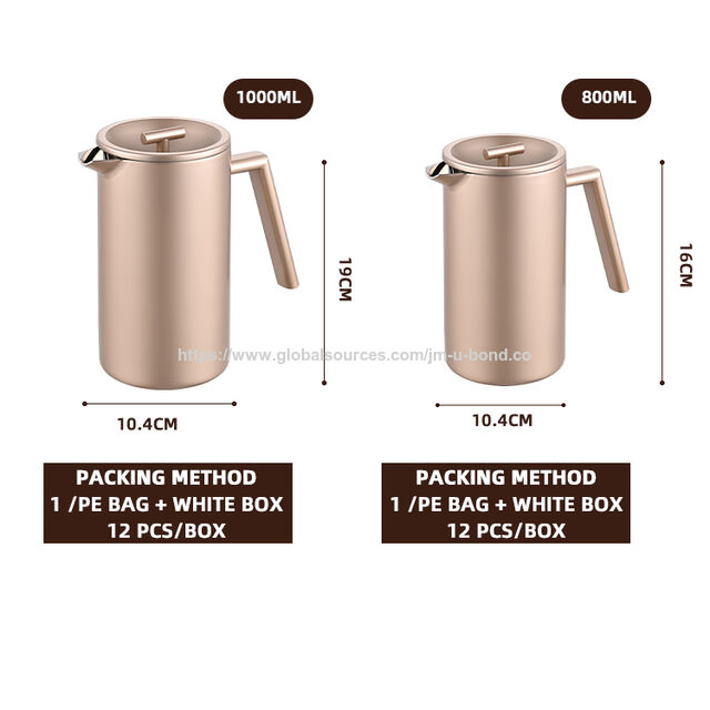 Prensa Francesa de Aço Inoxidável Isolada de 1 Litro com Design Lavável na Lava-Louças, Cafeteira Manual para Moagem Grossa