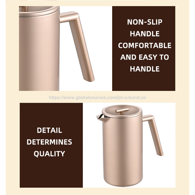 Prensa Francesa de Aço Inoxidável Isolada de 1 Litro com Design Lavável na Lava-Louças, Cafeteira Manual para Moagem Grossa