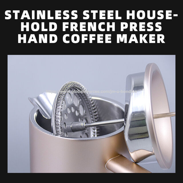 Prensa Francesa de Aço Inoxidável Isolada de 1 Litro com Design Lavável na Lava-Louças, Cafeteira Manual para Moagem Grossa
