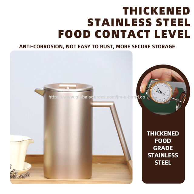 Prensa Francesa de Aço Inoxidável Isolada de 1 Litro com Design Lavável na Lava-Louças, Cafeteira Manual para Moagem Grossa