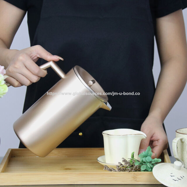 Prensa Francesa de Aço Inoxidável Isolada de 1 Litro com Design Lavável na Lava-Louças, Cafeteira Manual para Moagem Grossa