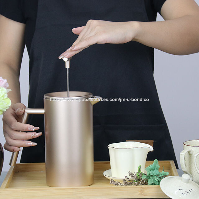 Prensa Francesa de Aço Inoxidável Isolada de 1 Litro com Design Lavável na Lava-Louças, Cafeteira Manual para Moagem Grossa