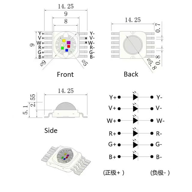 Leistungsstarker 18W Lumen Like Full Color RGBWYV 6-in-1 LED-Chip