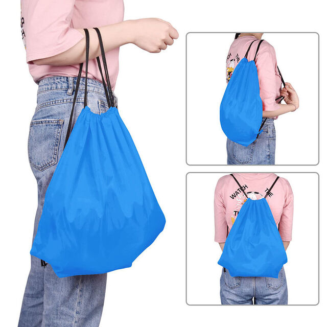 Sac Écologique Personnalisé d'Usine, Sac de Courses en Nylon, Polyester Recyclé, Sac Bleu Pliable en Polyester avec Cordon de Serrage et Votre Propre Logo