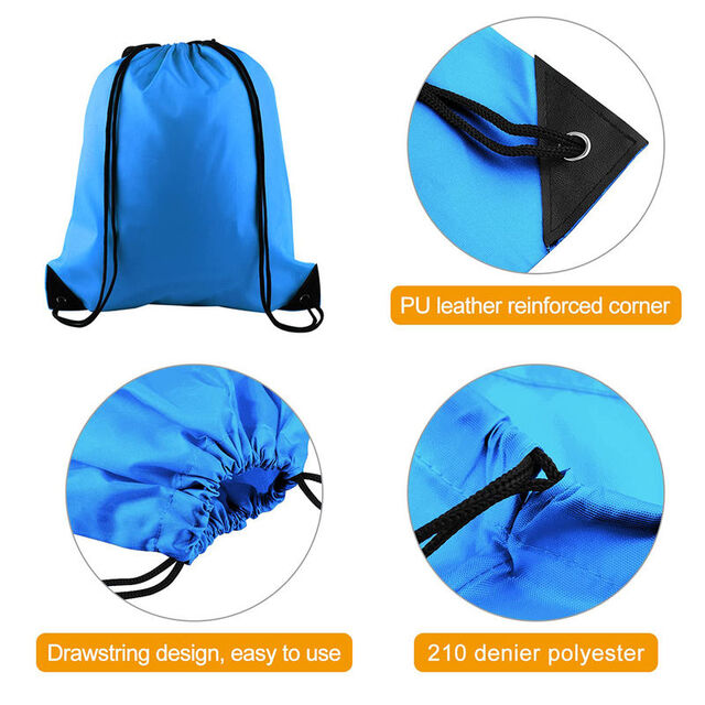 Sac Écologique Personnalisé d'Usine, Sac de Courses en Nylon, Polyester Recyclé, Sac Bleu Pliable en Polyester avec Cordon de Serrage et Votre Propre Logo