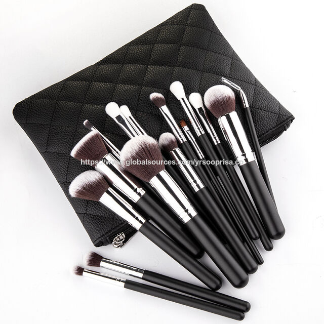 YRSOOPRISA15pcs Black makeup Brush Set Professional Soft Synthetic Hair Face Makeup Tool with Bag