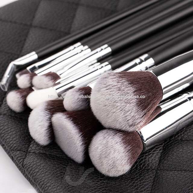 YRSOOPRISA15pcs Black makeup Brush Set Professional Soft Synthetic Hair Face Makeup Tool with Bag