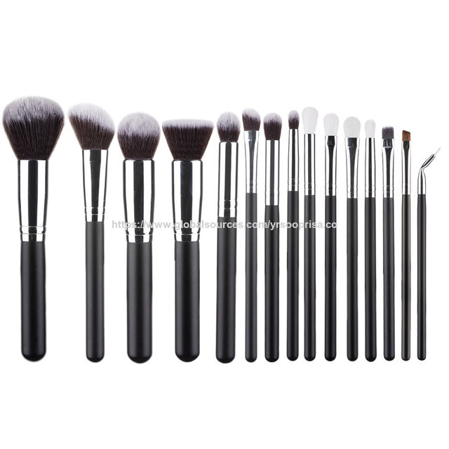 YRSOOPRISA15pcs Black makeup Brush Set Professional Soft Synthetic Hair Face Makeup Tool with Bag
