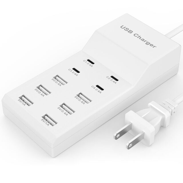شاحن ذكي عابر للحدود PD120W متدرج ثنائي USB & ثنائي النوع C متعدد المنافذ 5V2A محول طاقة يتميز بوظيفة PD 3.0