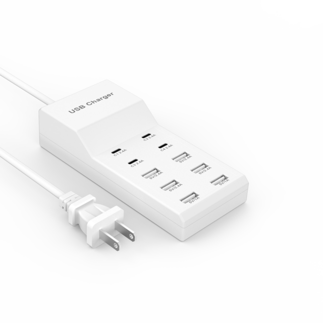 شاحن ذكي عابر للحدود PD120W متدرج ثنائي USB & ثنائي النوع C متعدد المنافذ 5V2A محول طاقة يتميز بوظيفة PD 3.0