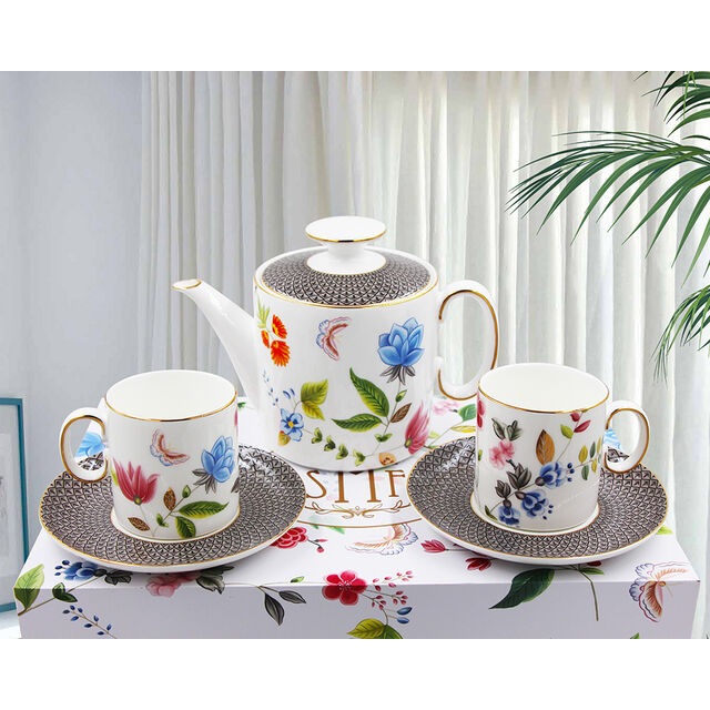 Juego de Vajilla de Lujo de Porcelana Fina China para Té, Vajilla de Cerámica China de Color, Apta para Lavavajillas para Sala de Estar y Comedor