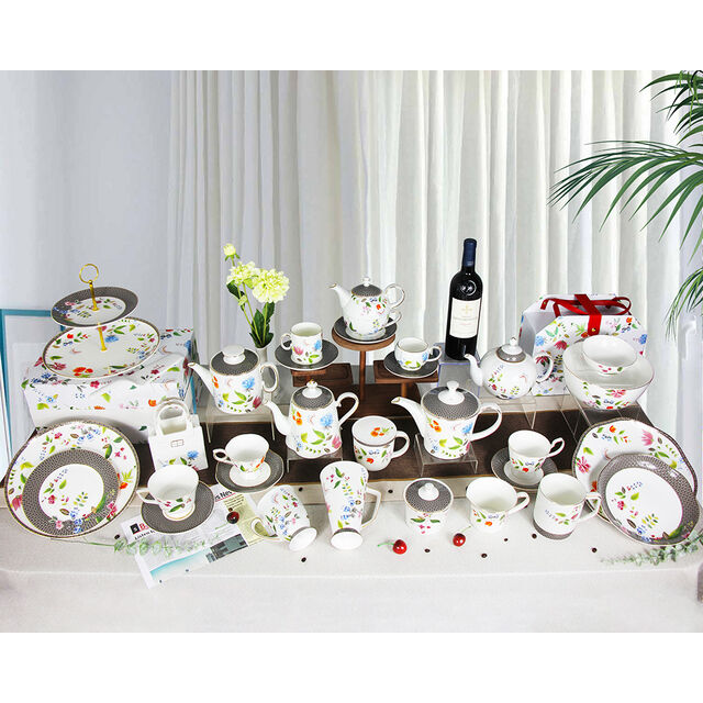 Juego de Vajilla de Lujo de Porcelana Fina China para Té, Vajilla de Cerámica China de Color, Apta para Lavavajillas para Sala de Estar y Comedor