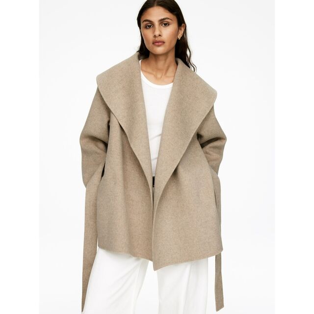 Abrigo de Lana de Doble Cara con Cachemira y Lana para Invierno al por Mayor con Logo de Marca, Ajuste MID con Cuerda y Cierre Abierto para Mujer