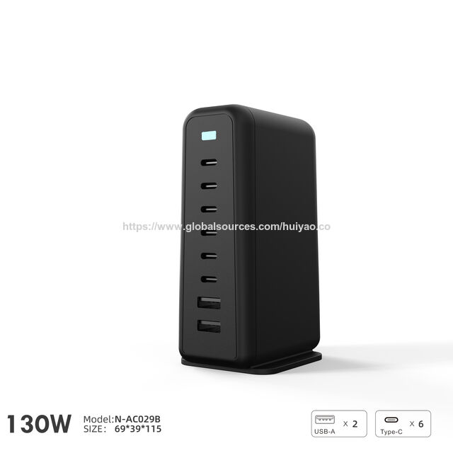 محطة شحن AC029B 100 واط 6C2A، محول طاقة عالمي بتقنية GaN مع توزيع ذكي للطاقة