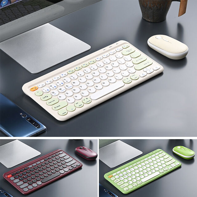 Ensemble Clavier et Souris Bluetooth sans Fil (2.4G USB + Double BT), Kit Clavier et Souris Rechargeables, Claviers et Souris Silencieux et Fins