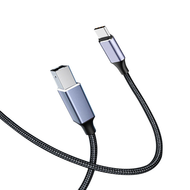 Cable de impresora de sincronización MFP de fax y escáner de datos de alta velocidad con cubierta de fibra trenzada de nailon negro USB-B macho a TYPE-C/USB2.0 macho
