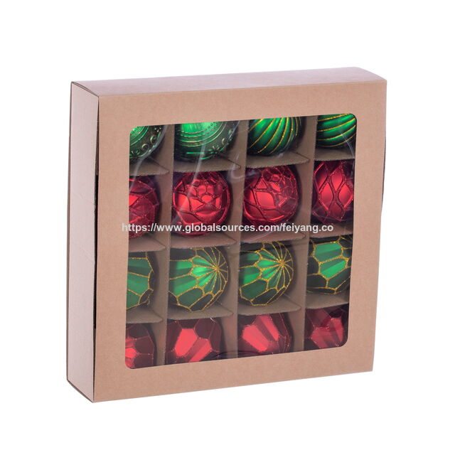 SDE 16 Pièces Boules de Noël Décorations 80MM Rouge Vert Or Boule Ornements Peinture & Paillettes Boule Suspendue pour Fête/Arbre de Noël