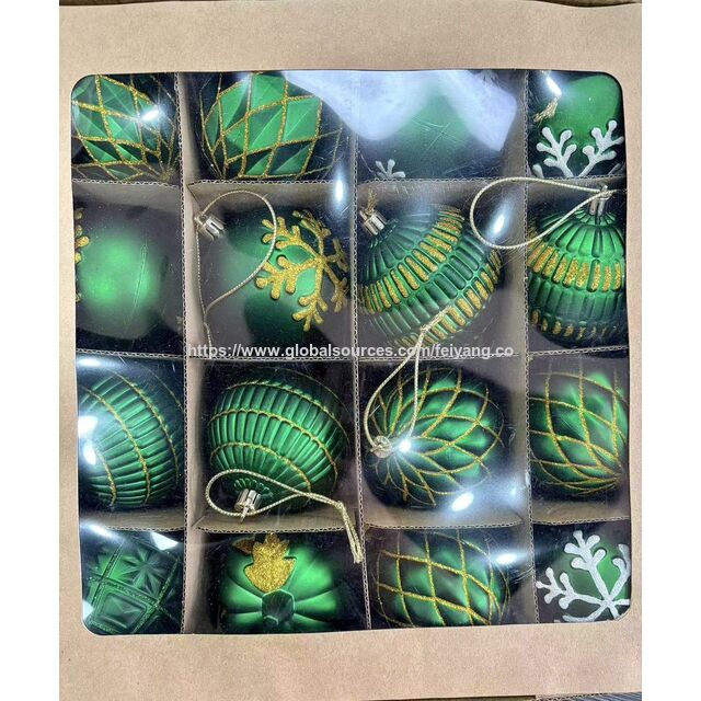 SDE 16 Pièces Boules de Noël Décorations 80MM Rouge Vert Or Boule Ornements Peinture & Paillettes Boule Suspendue pour Fête/Arbre de Noël