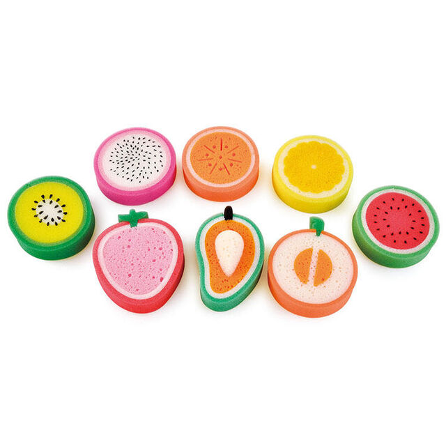Prix Promotionnel Faible MOQ Éponges de Bain en Forme de Fruits pour Enfants, Exfoliantes pour le Corps, Éponge Luffa Douce pour Bébé