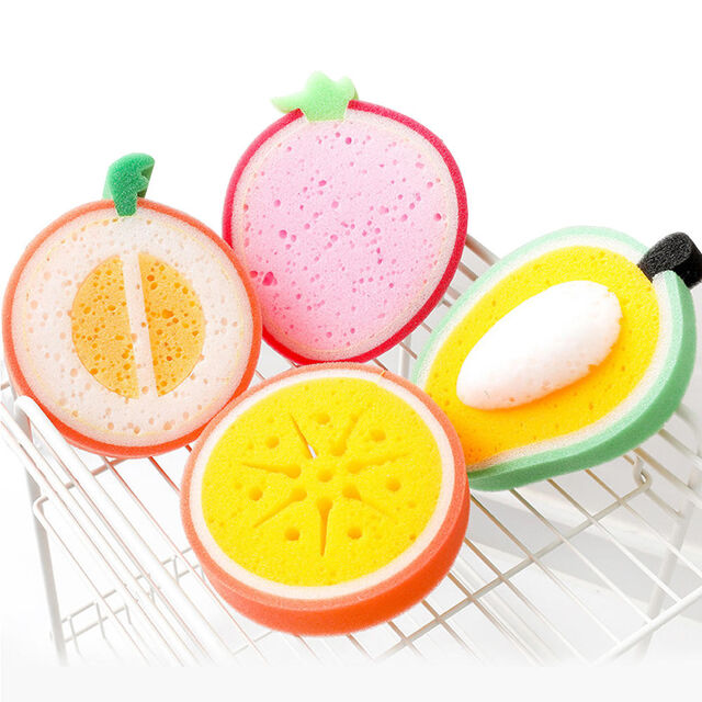 Prix Promotionnel Faible MOQ Éponges de Bain en Forme de Fruits pour Enfants, Exfoliantes pour le Corps, Éponge Luffa Douce pour Bébé