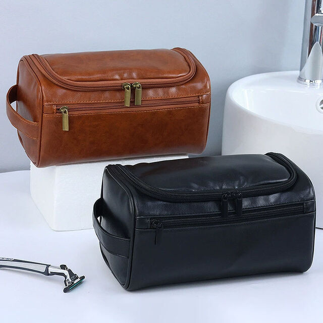 Bolso de Viaje Grande para Artículos de Aseo de Cuero PU a la Moda, Bolso de Embrague de Gran Capacidad, Bolsa de Almacenamiento Impermeable Portátil para Viajes y Fitness T_MR264