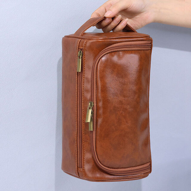Bolso de Viaje Grande para Artículos de Aseo de Cuero PU a la Moda, Bolso de Embrague de Gran Capacidad, Bolsa de Almacenamiento Impermeable Portátil para Viajes y Fitness T_MR264