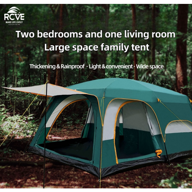 Barraca de cúpula impermeável de luxo para 10 pessoas, dois quartos e uma sala de estar com proteção solar, barraca de camping para exterior com alta demanda