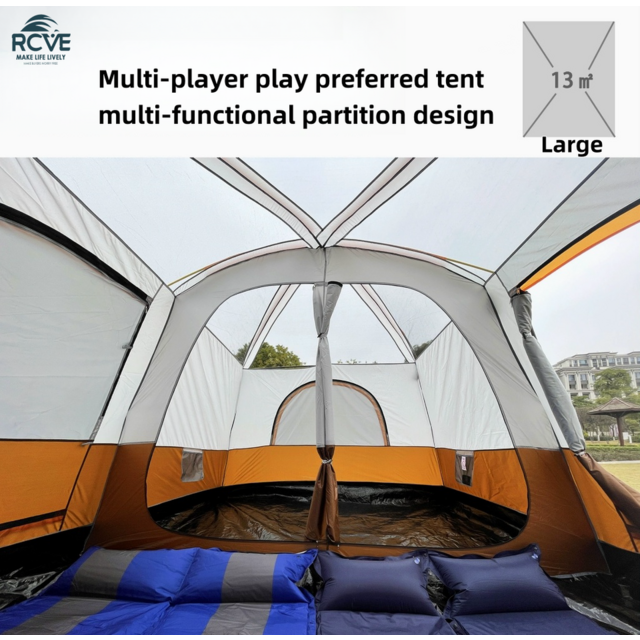 Barraca de cúpula impermeável de luxo para 10 pessoas, dois quartos e uma sala de estar com proteção solar, barraca de camping para exterior com alta demanda