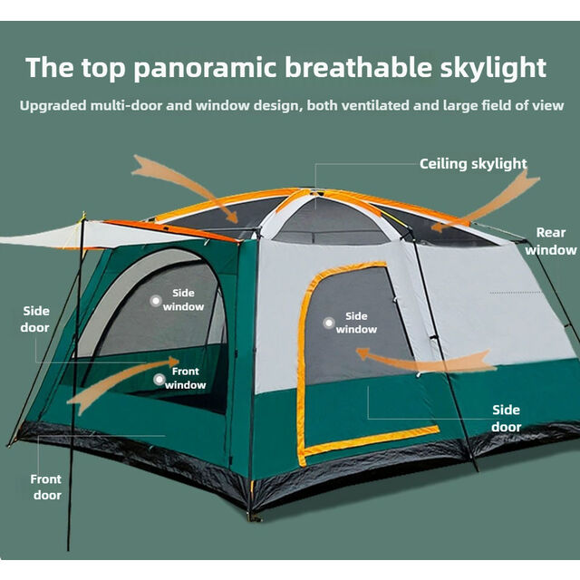 Barraca de cúpula impermeável de luxo para 10 pessoas, dois quartos e uma sala de estar com proteção solar, barraca de camping para exterior com alta demanda