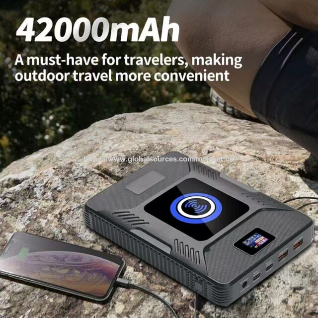 باور بانك شمسي حصري للاستخدام الخارجي 42000 مللي أمبير في الساعة PD140W مع شحن لاسلكي Qi، تعديل يدوي للجهد المستمر، شاشة ملونة TFT OEM
