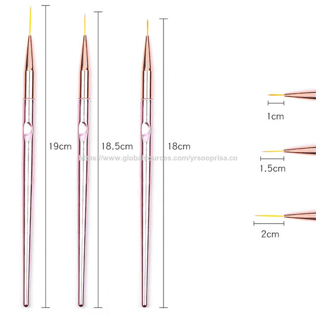 Set de 3 Pinceles para Nail Art: Liner, Pintura de Flores, Acrílico, Gel UV, Extensión y Construcción para Manicura y Dibujo