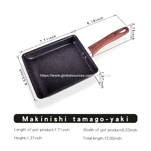 Poêle à tamagoyaki en acier au carbone avec revêtement en marbre et manche en bois doux - Idéal pour un usage professionnel