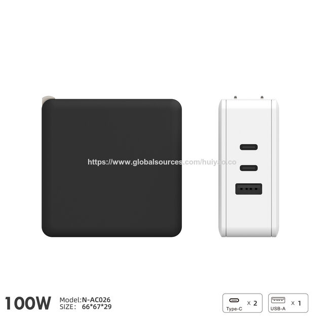 شاحن حائط USB C بقوة 100 واط، PD 3.0 PPS شاحن GaN مكتبي بـ 3 منافذ لأجهزة MacBook واللابتوب والهواتف الذكية
