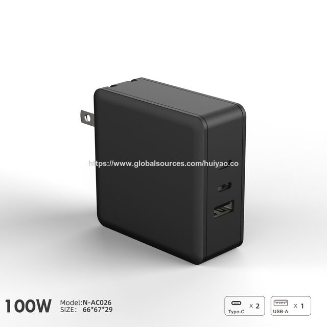 شاحن حائط USB C بقوة 100 واط، PD 3.0 PPS شاحن GaN مكتبي بـ 3 منافذ لأجهزة MacBook واللابتوب والهواتف الذكية