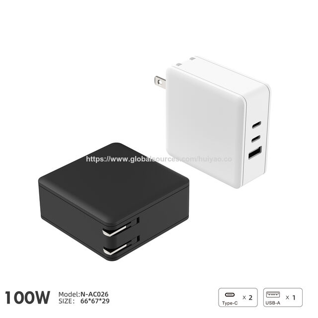 شاحن حائط USB C بقوة 100 واط، PD 3.0 PPS شاحن GaN مكتبي بـ 3 منافذ لأجهزة MacBook واللابتوب والهواتف الذكية