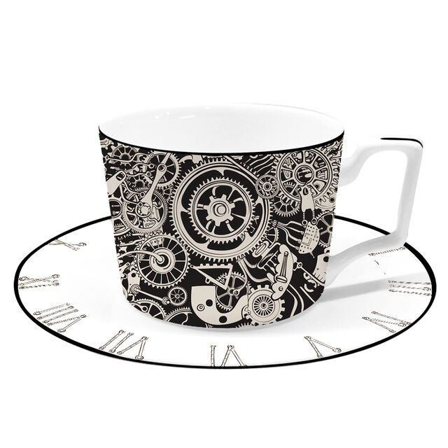 Plato de Cena de Porcelana de Hueso de Juegos de Vajilla Únicos con un Patrón Steampunk con Juegos de Mesa y Juego de Té de Porcelana de Hueso