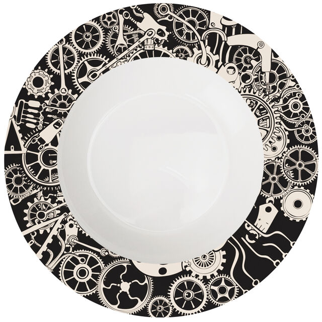 Plato de Cena de Porcelana de Hueso de Juegos de Vajilla Únicos con un Patrón Steampunk con Juegos de Mesa y Juego de Té de Porcelana de Hueso