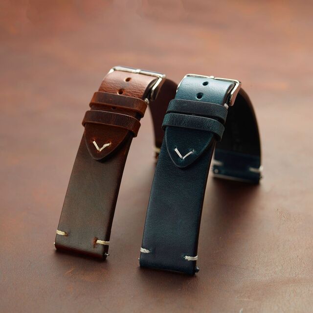 Bracelets de montre en cuir de vachette italien vintage ciré à l'huile et changeant de couleur, disponibles en sept couleurs.