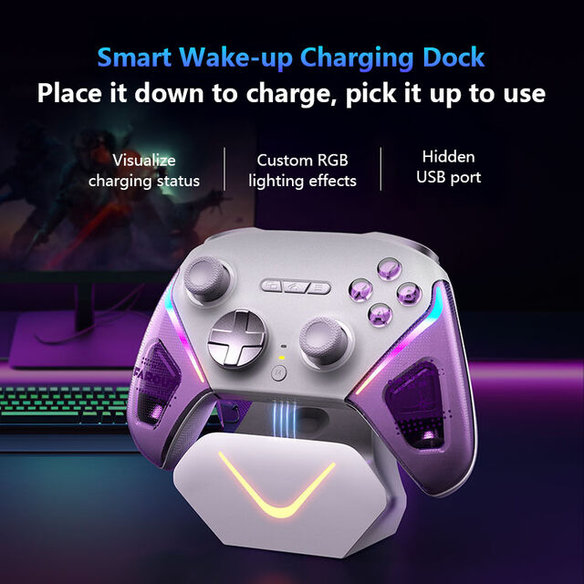 Mando Inalámbrico para Juegos TMR Joystick con Inicio/Parada Inteligente, Botón Trasero, Base de Carga, Gatillo Dual Lineal para PC