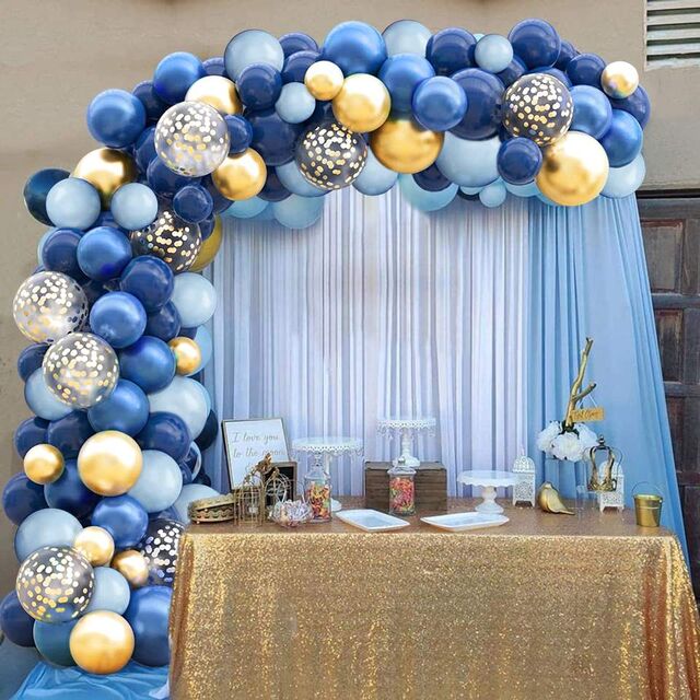 Heißer Verkaufs-Marineblauer Ballonbogen-Bausatz zum Geburtstag mit weißen Chromgold-Konfetti-Ballons für Partydekor Blaue Ballongirlanden