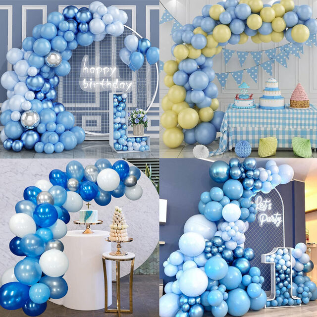 Heißer Verkaufs-Marineblauer Ballonbogen-Bausatz zum Geburtstag mit weißen Chromgold-Konfetti-Ballons für Partydekor Blaue Ballongirlanden