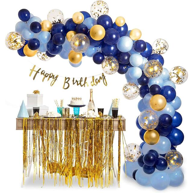 Heißer Verkaufs-Marineblauer Ballonbogen-Bausatz zum Geburtstag mit weißen Chromgold-Konfetti-Ballons für Partydekor Blaue Ballongirlanden